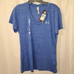 NWT Womens M Loose Under Armour  Blue V-Neck Tech Tee Heat Gear
